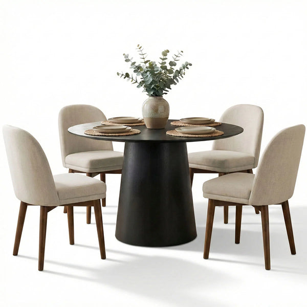 Canvog  Round Dining Table Set For 4 - Wooden Bazar
