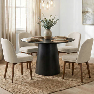 Canvog  Round Dining Table Set For 4 - Wooden Bazar