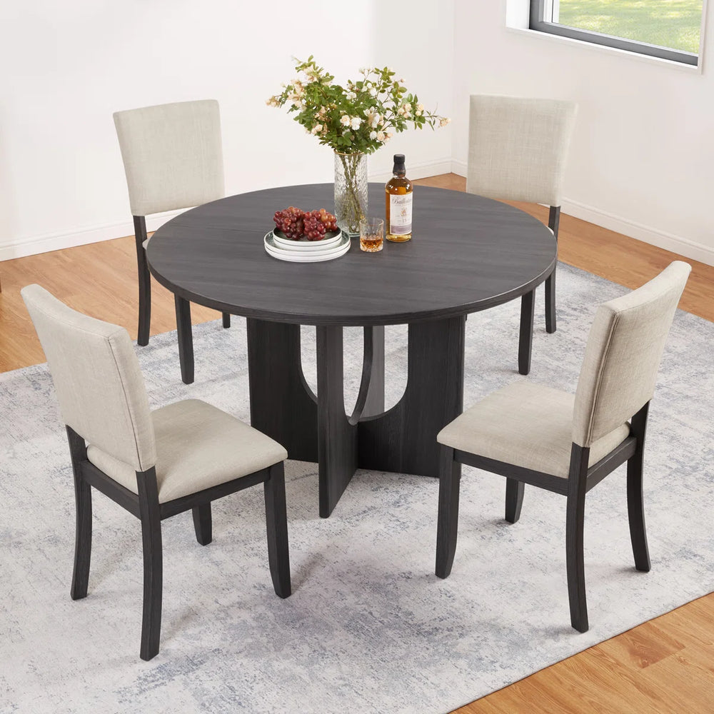 Divaark Round Dining Table Set With 4 Upholstered Dining Chairs For Living Room