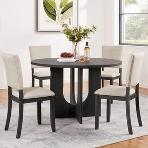Divaark Round Dining Table Set With 4 Upholstered Dining Chairs For Living Room
