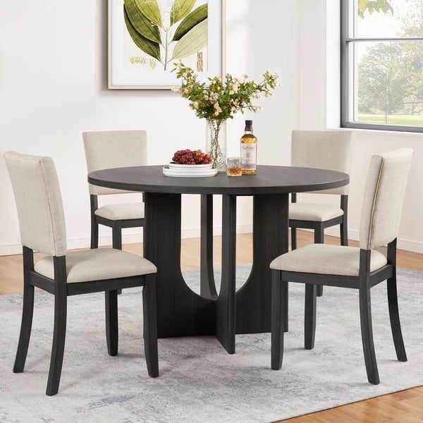 Divaark Round Dining Table Set With 4 Upholstered Dining Chairs For Living Room