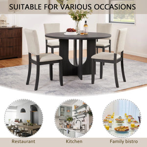 Divaark Round Dining Table Set With 4 Upholstered Dining Chairs For Living Room