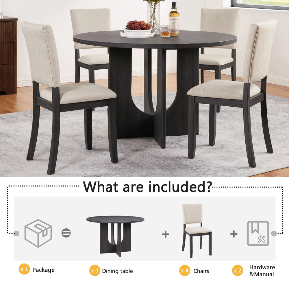 Divaark Round Dining Table Set With 4 Upholstered Dining Chairs For Living Room