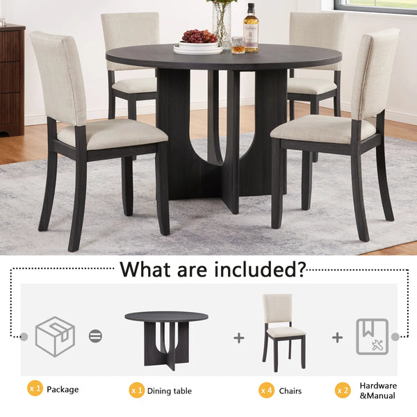 Divaark Round Dining Table Set With 4 Upholstered Dining Chairs For Living Room