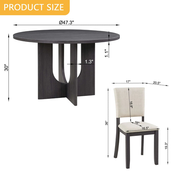 Divaark Round Dining Table Set With 4 Upholstered Dining Chairs For Living Room