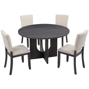 Divaark Round Dining Table Set With 4 Upholstered Dining Chairs For Living Room