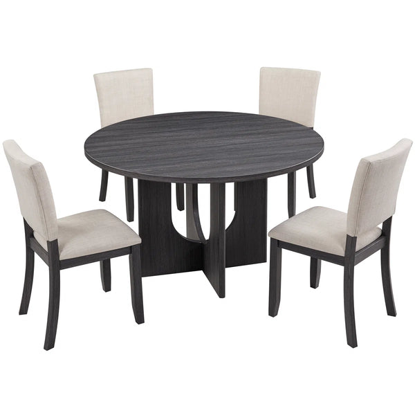 Divaark Round Dining Table Set With 4 Upholstered Dining Chairs For Living Room