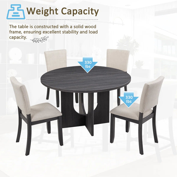 Divaark Round Dining Table Set With 4 Upholstered Dining Chairs For Living Room