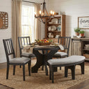 Clasico 5 Person Round Dining Table Set with Upholstered Chairs and Curved Bench