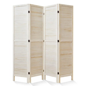 Folding Wood Room Divider with Louvered Panels and Double Hinges  Wooden Bazar