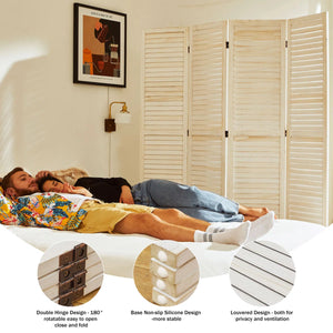 Folding Louvered Wood Room Divider with Double Hinges  Wooden Bazar