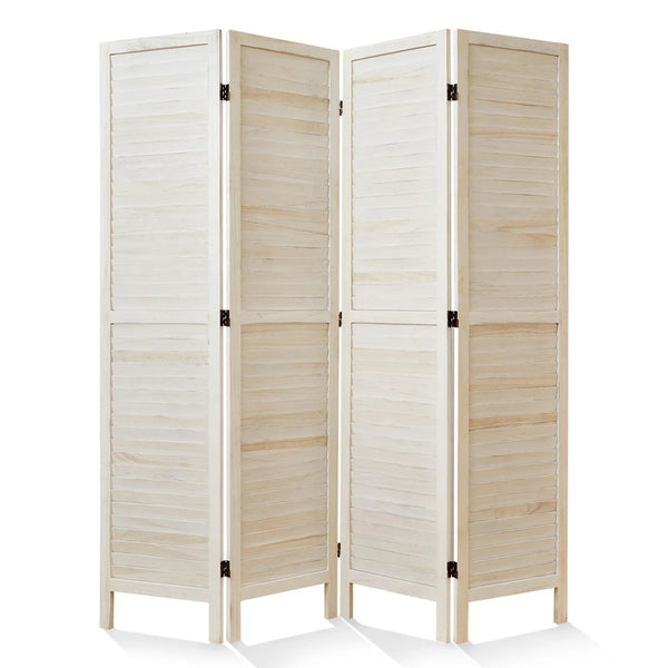 Folding Louvered Wood Room Divider with Double Hinges  Wooden Bazar