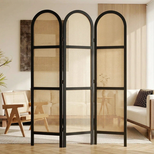 **5.6 ft. Pine Wood & Hand-Woven Rattan Japanese-Style Folding Room Divider**  Wooden Bazar