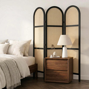 **5.6 ft. Pine Wood & Hand-Woven Rattan Japanese-Style Folding Room Divider**  Wooden Bazar