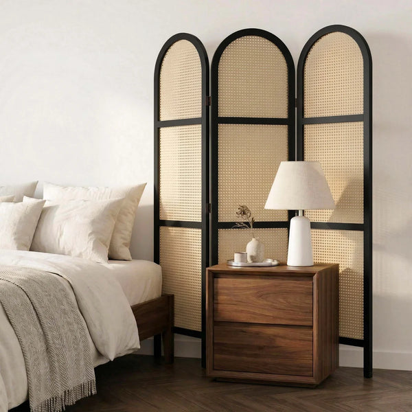 **5.6 ft. Pine Wood & Hand-Woven Rattan Japanese-Style Folding Room Divider**  Wooden Bazar