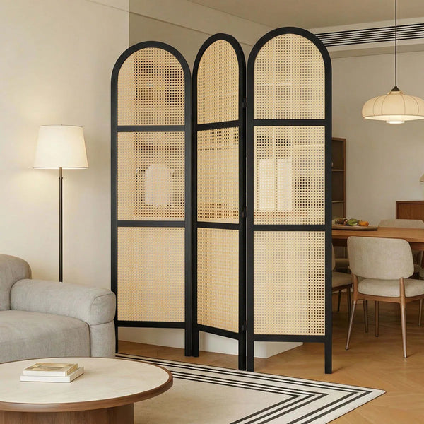 **5.6 ft. Pine Wood & Hand-Woven Rattan Japanese-Style Folding Room Divider**  Wooden Bazar