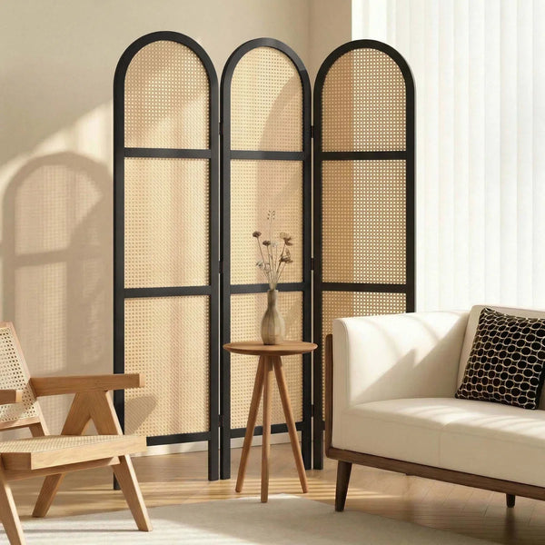 **5.6 ft. Pine Wood & Hand-Woven Rattan Japanese-Style Folding Room Divider**  Wooden Bazar