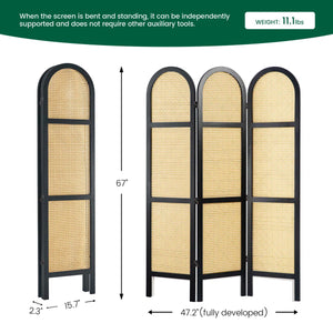 **5.6 ft. Pine Wood & Hand-Woven Rattan Japanese-Style Folding Room Divider**  Wooden Bazar