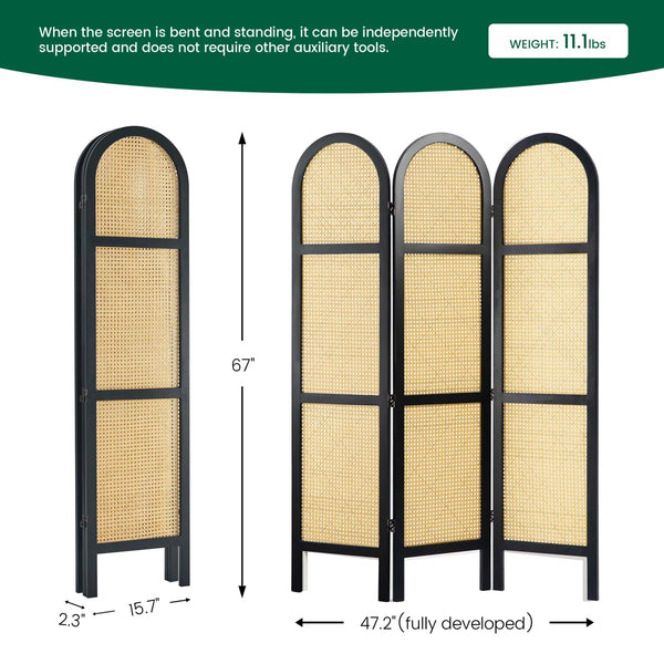 **5.6 ft. Pine Wood & Hand-Woven Rattan Japanese-Style Folding Room Divider**  Wooden Bazar