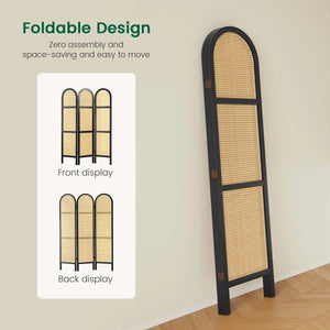**5.6 ft. Pine Wood & Hand-Woven Rattan Japanese-Style Folding Room Divider**  Wooden Bazar