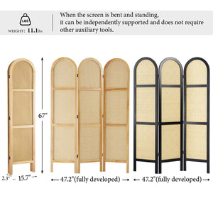 5.6 ft. Pine Wood & Hand-Woven Rattan Folding Room Divider  Wooden Bazar