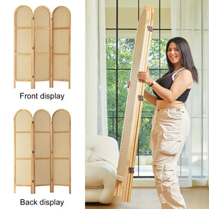 5.6 ft. Pine Wood & Hand-Woven Rattan Folding Room Divider  Wooden Bazar