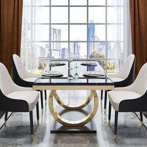 Kelsburg Modern Luxury Dining Table with Metal Frame & Natural Marble Top