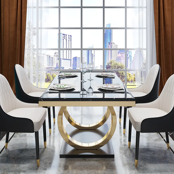 Kelsburg Modern Luxury Dining Table with Metal Frame & Natural Marble Top