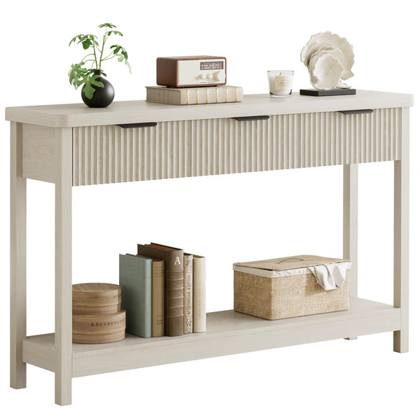 Modern Water Ripple Console Table with 3 Wooden Drawers for Entryway, Hallway & Living Room – Farmhouse Accent Table  Wooden Bazar