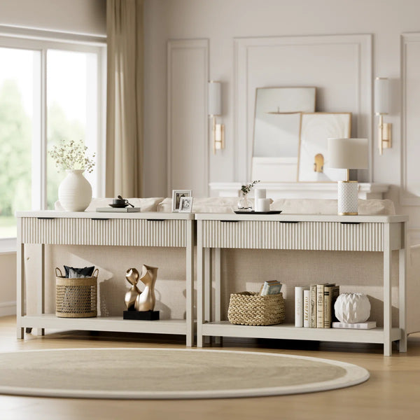 Modern Water Ripple Console Table with 3 Wooden Drawers for Entryway, Hallway & Living Room – Farmhouse Accent Table  Wooden Bazar