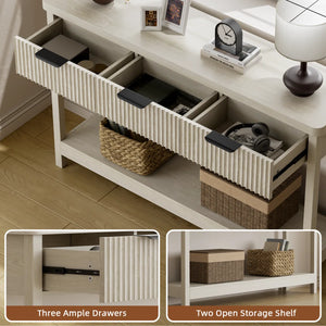 Modern Water Ripple Console Table with 3 Wooden Drawers for Entryway, Hallway & Living Room – Farmhouse Accent Table  Wooden Bazar