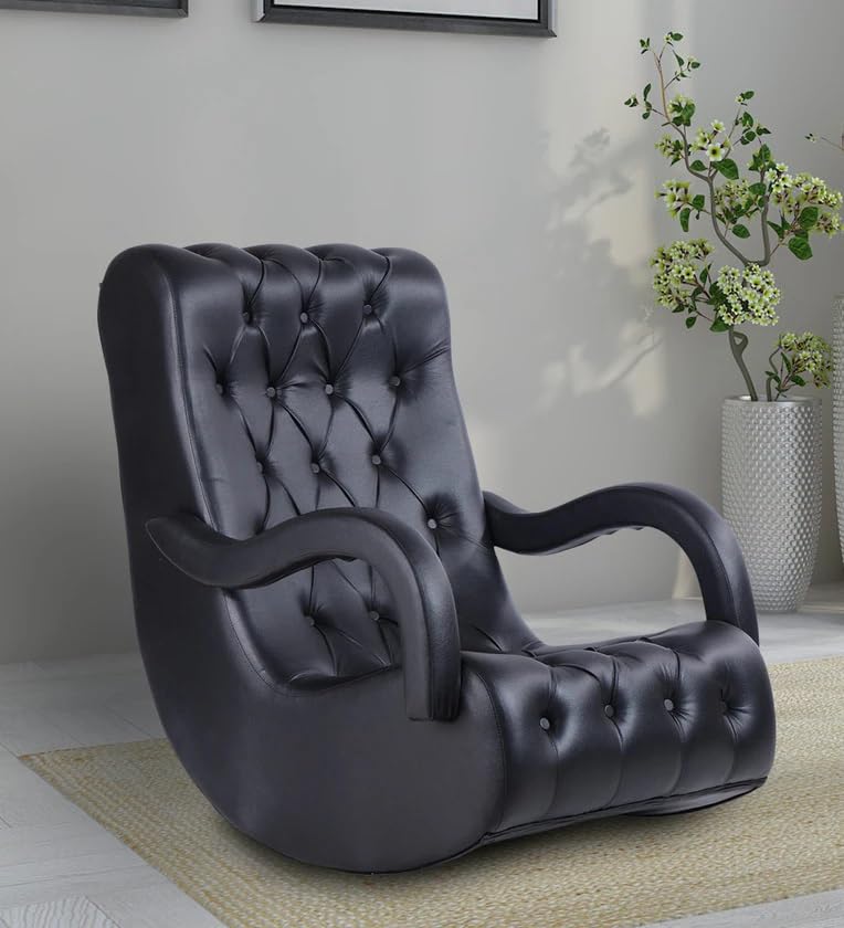 Shink Modern Black Leatherette Rocking Chair with Cushioned Seat