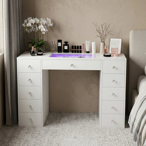 51'' Makeup Vanity Desk with Lights LED RGB  Wooden Bazar