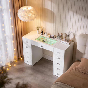 51'' Makeup Vanity Desk with Lights LED RGB  Wooden Bazar