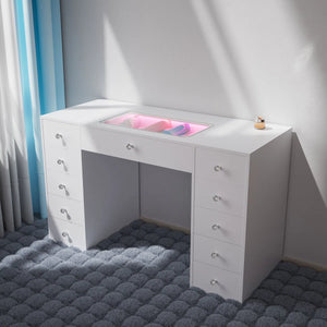 51'' Makeup Vanity Desk with Lights LED RGB  Wooden Bazar