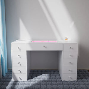 51'' Makeup Vanity Desk with Lights LED RGB  Wooden Bazar
