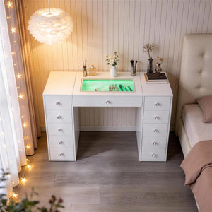 51'' Makeup Vanity Desk with Lights LED RGB  Wooden Bazar
