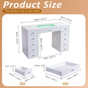 51'' Makeup Vanity Desk with Lights LED RGB  Wooden Bazar