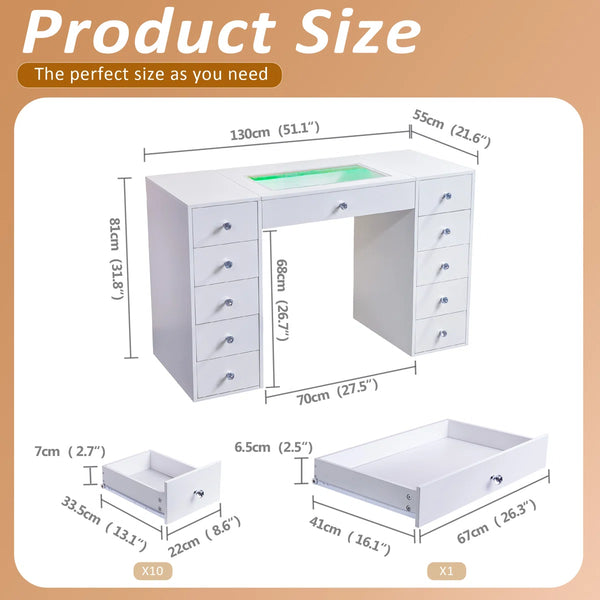 51'' Makeup Vanity Desk with Lights LED RGB  Wooden Bazar
