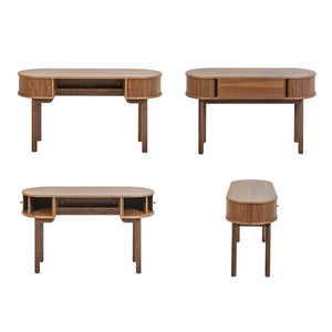 51'' Small Wood Writing Desk and Makeup Vanity Desk with Storage and Sliding Doors - Narrow Computer and Work Table for Home Office, Modern Vanity, Dressing Table for Bedroom (Walnut)  Wooden Bazar
