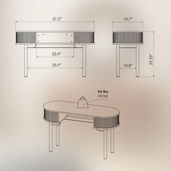51'' Small Wood Writing Desk and Makeup Vanity Desk with Storage and Sliding Doors - Narrow Computer and Work Table for Home Office, Modern Vanity, Dressing Table for Bedroom (Walnut)  Wooden Bazar