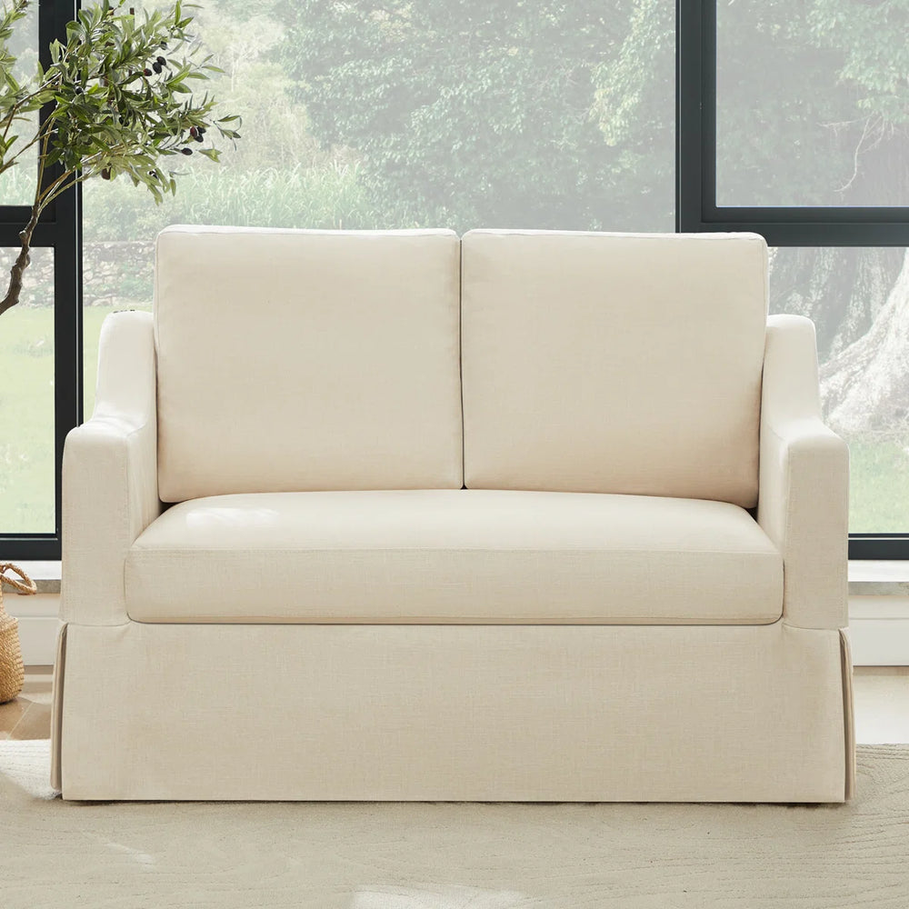 Farmhouse Upholstered Slipcovered Loveseat Sofa - Wooden Bazar