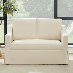 Farmhouse Upholstered Slipcovered Loveseat Sofa - Wooden Bazar