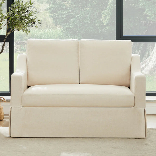 Farmhouse Upholstered Slipcovered Loveseat Sofa - Wooden Bazar