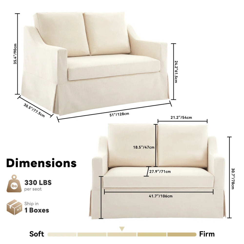 Farmhouse Upholstered Slipcovered Loveseat Sofa - Wooden Bazar