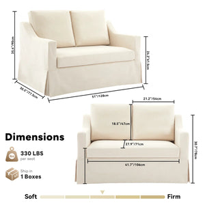 Farmhouse Upholstered Slipcovered Loveseat Sofa - Wooden Bazar