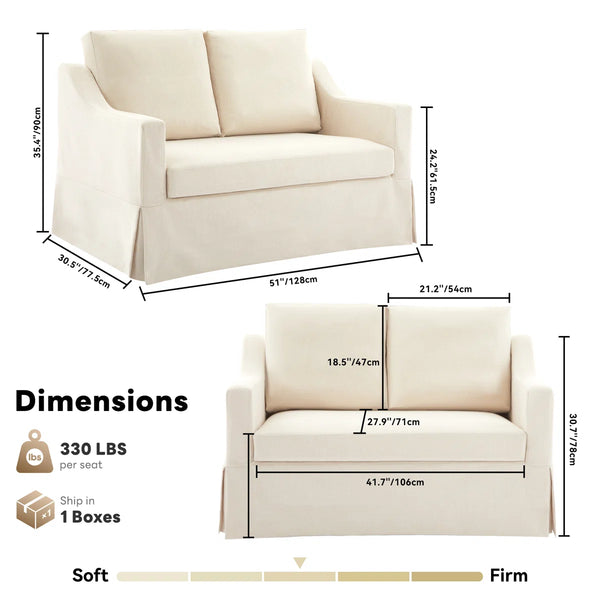 Farmhouse Upholstered Slipcovered Loveseat Sofa - Wooden Bazar
