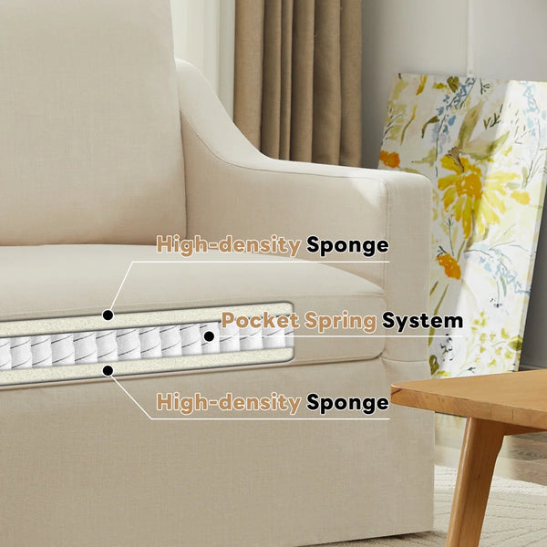 Farmhouse Upholstered Slipcovered Loveseat Sofa - Wooden Bazar
