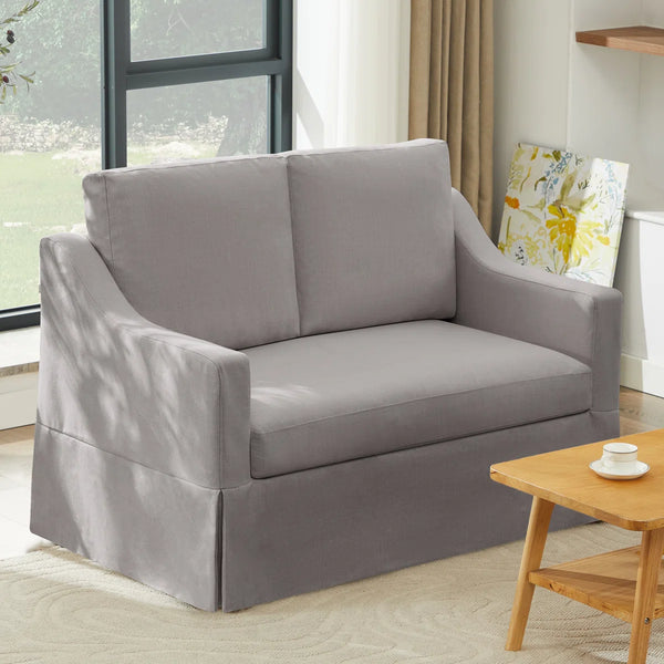 Farmhouse Upholstered Slipcovered Loveseat Sofa - Wooden Bazar