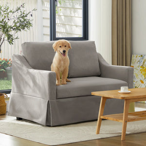 Farmhouse Upholstered Slipcovered Loveseat Sofa - Wooden Bazar